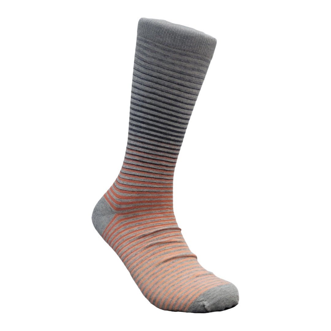 Gray to Orange Graduated Striped Pattern Dress Socks