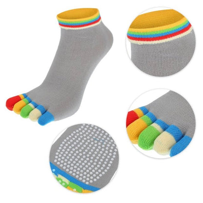 Gray Yoga Rainbow Toe Socks (Adult Medium - Women's Shoe Sizes 5 - 10)