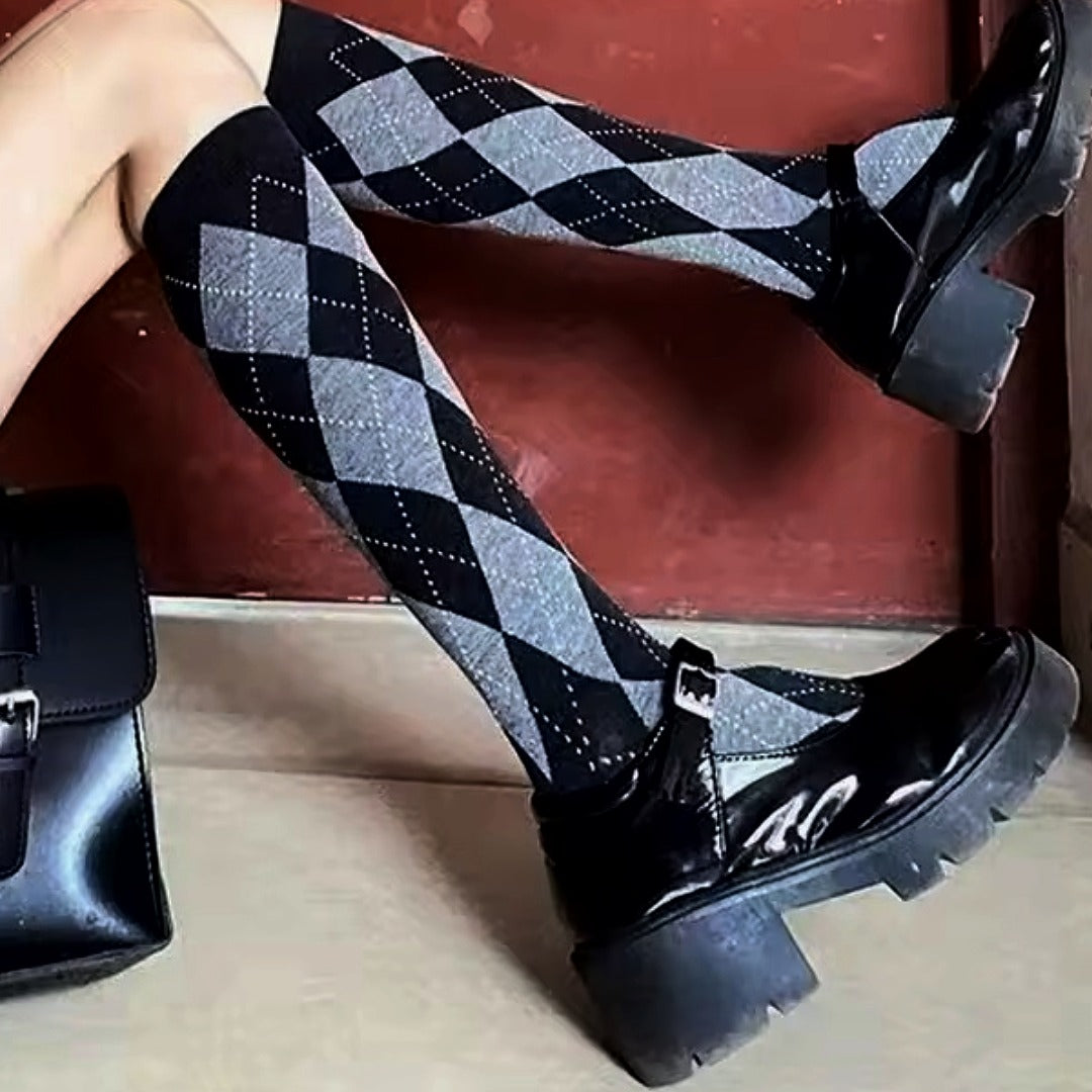 Black and White Argyle Socks from the Sock Panda (Knee High)