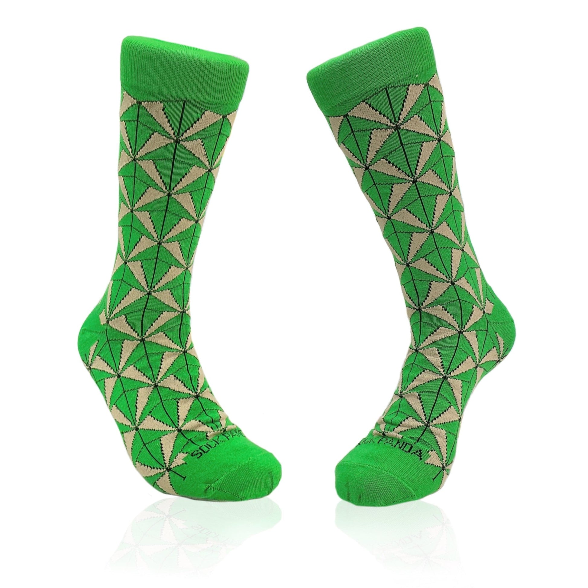 Green and Dark Beige Geometric Socks from the Sock Panda (Adult Large)