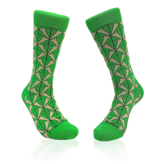 Green and Dark Beige Geometric Socks from the Sock Panda (Adult Large)