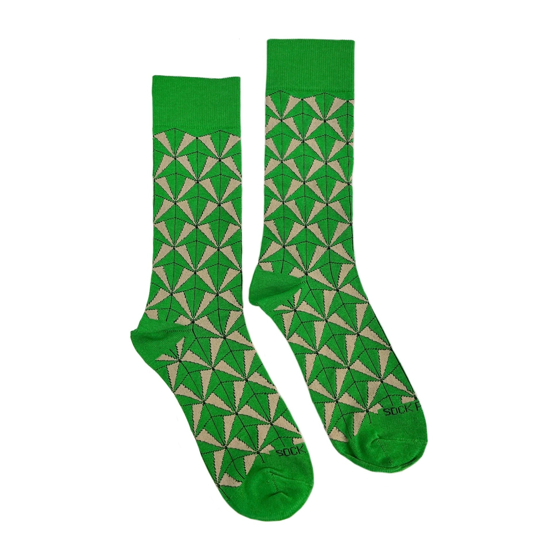 Green and Dark Beige Geometric Socks from the Sock Panda (Adult Large)