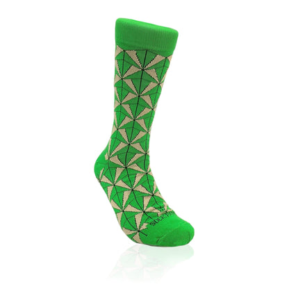 Green and Dark Beige Geometric Socks from the Sock Panda (Adult Large)