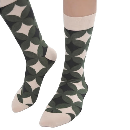 Green Avocado Colored Geometric Patterned Socks from the Sock Panda (Adult Large - Men's Shoe Sizes 8 - 12)