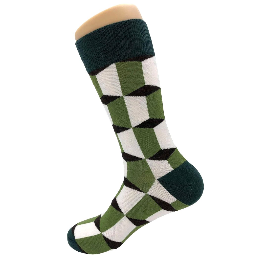 Green Cube Patterned Socks from the Sock Panda (Adult Large - Men's Shoe Sizes 8 - 12)