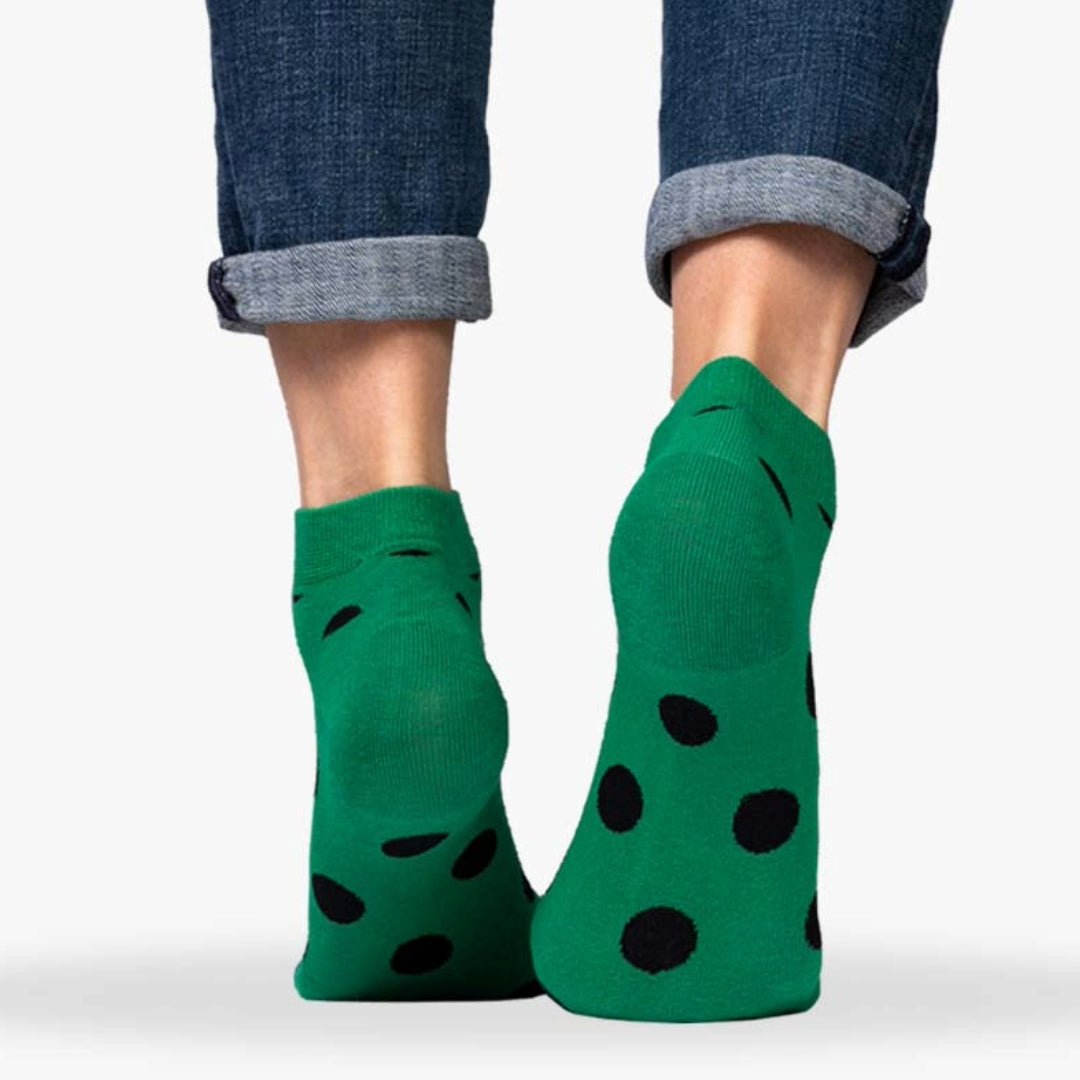 Green with Black Polka Dots Ankle Socks (Adult Medium - Women's Shoe Sizes 5 - 10)