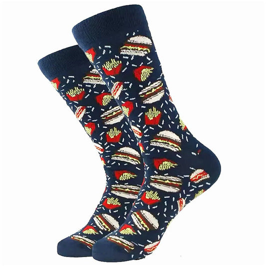Hamburger, Hot Dog, Fries Socks from the Sock Panda (Adult Large) BurgerAMericaLg