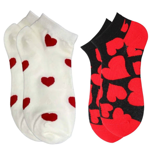 Heart Patterned Ankle Socks (Adult Medium) - 2 Pack
