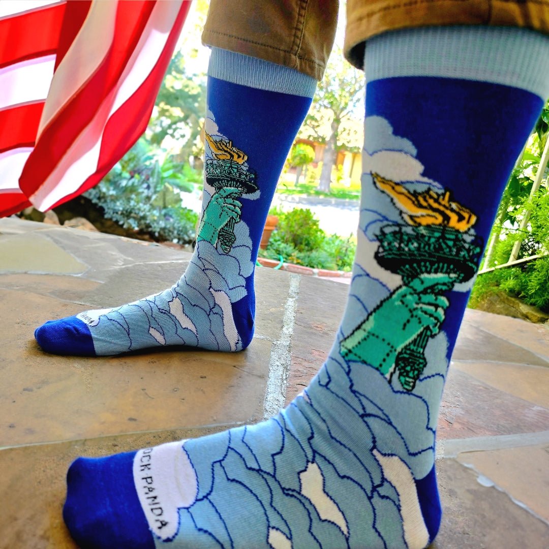 Lady Liberty Rises Above the Clouds Socks from the Sock Panda