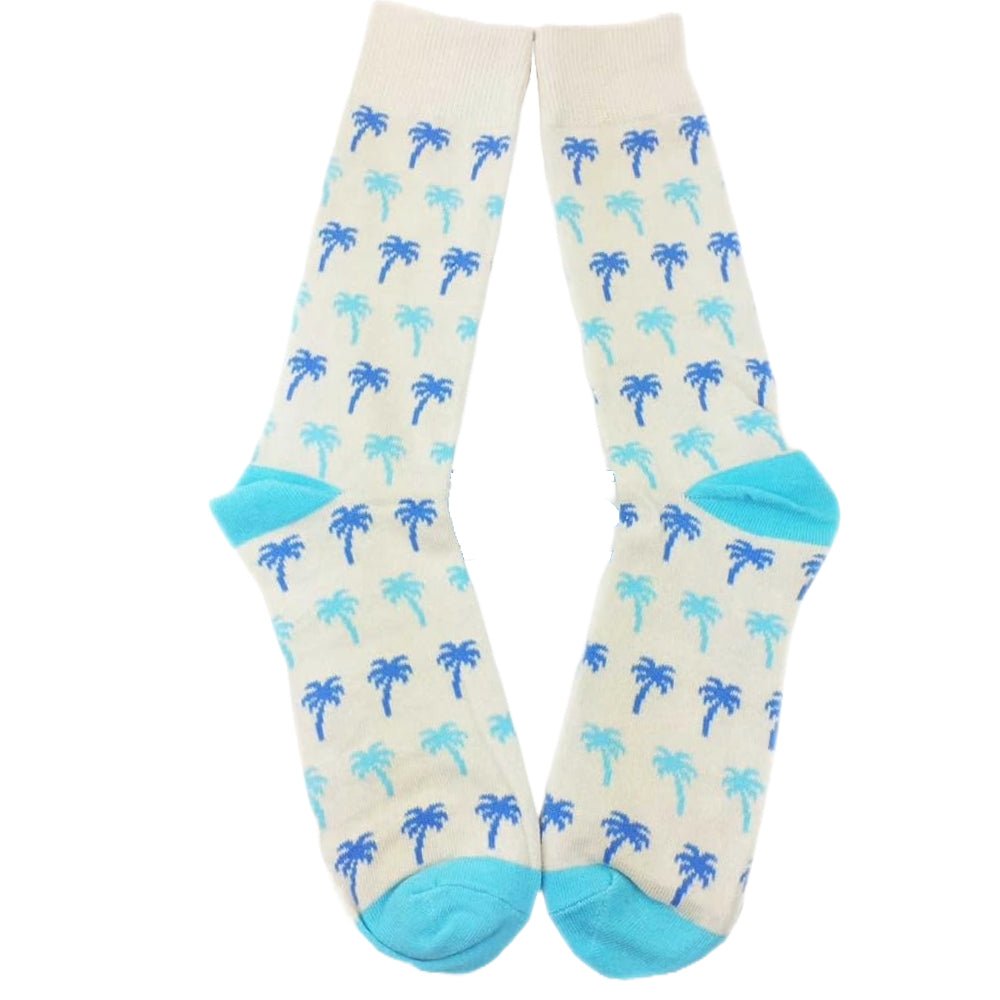 Light Blue Palm Tree Socks (Adult Large - Men's Shoe Sizes 8 - 12)