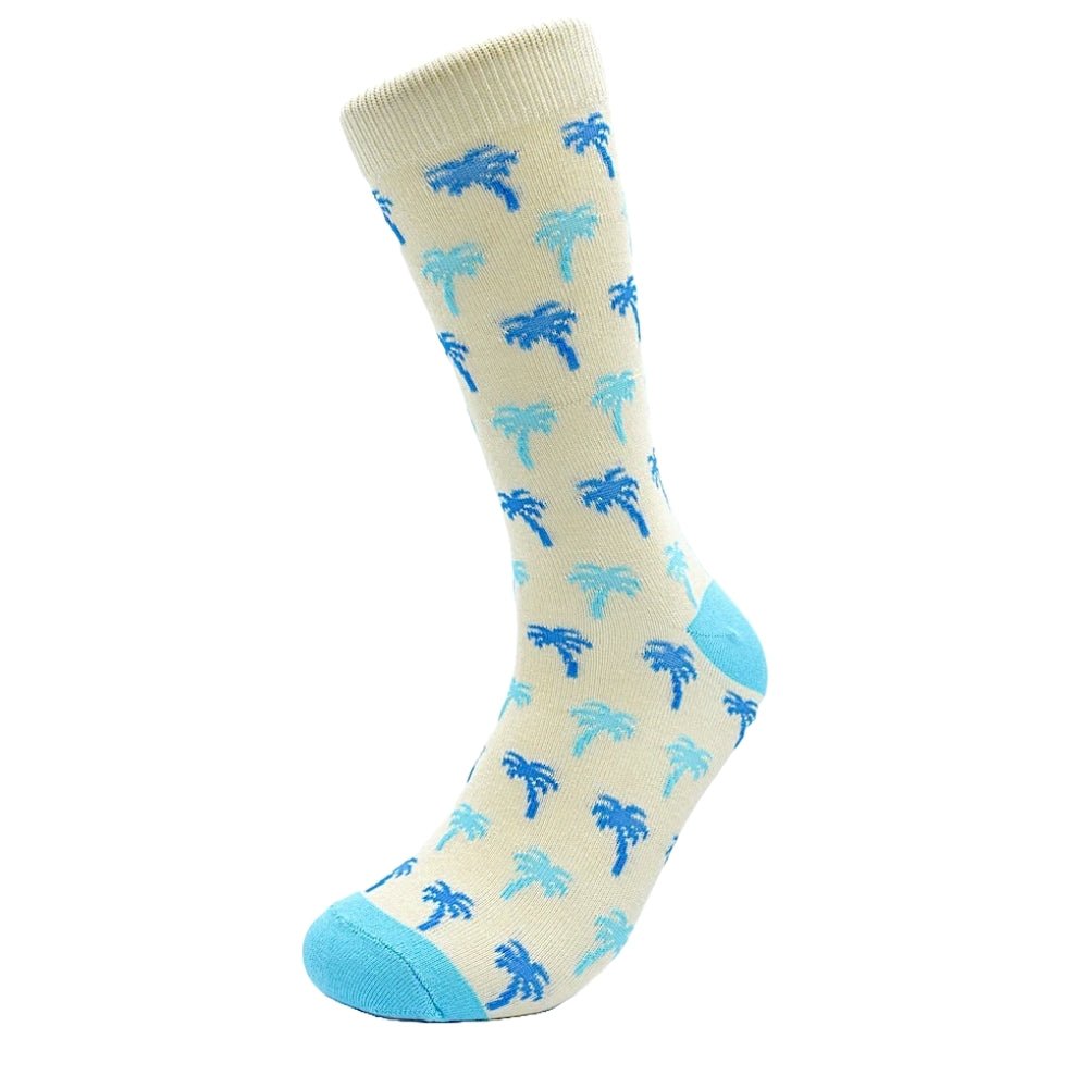 Light Blue Palm Tree Socks (Adult Large - Men's Shoe Sizes 8 - 12)