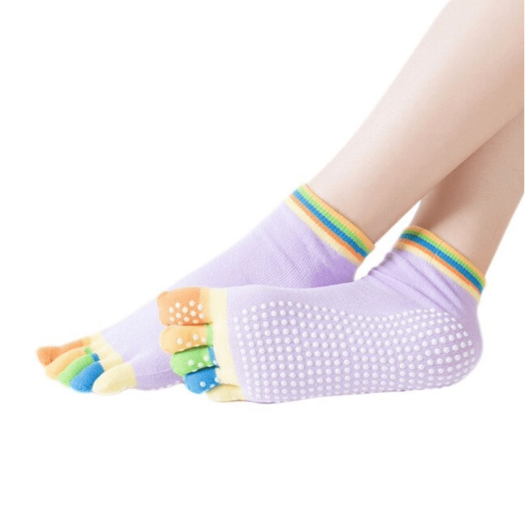 Lilac Yoga Rainbow Toe Socks (Adult Medium - Women's Shoe Sizes 5 - 10)