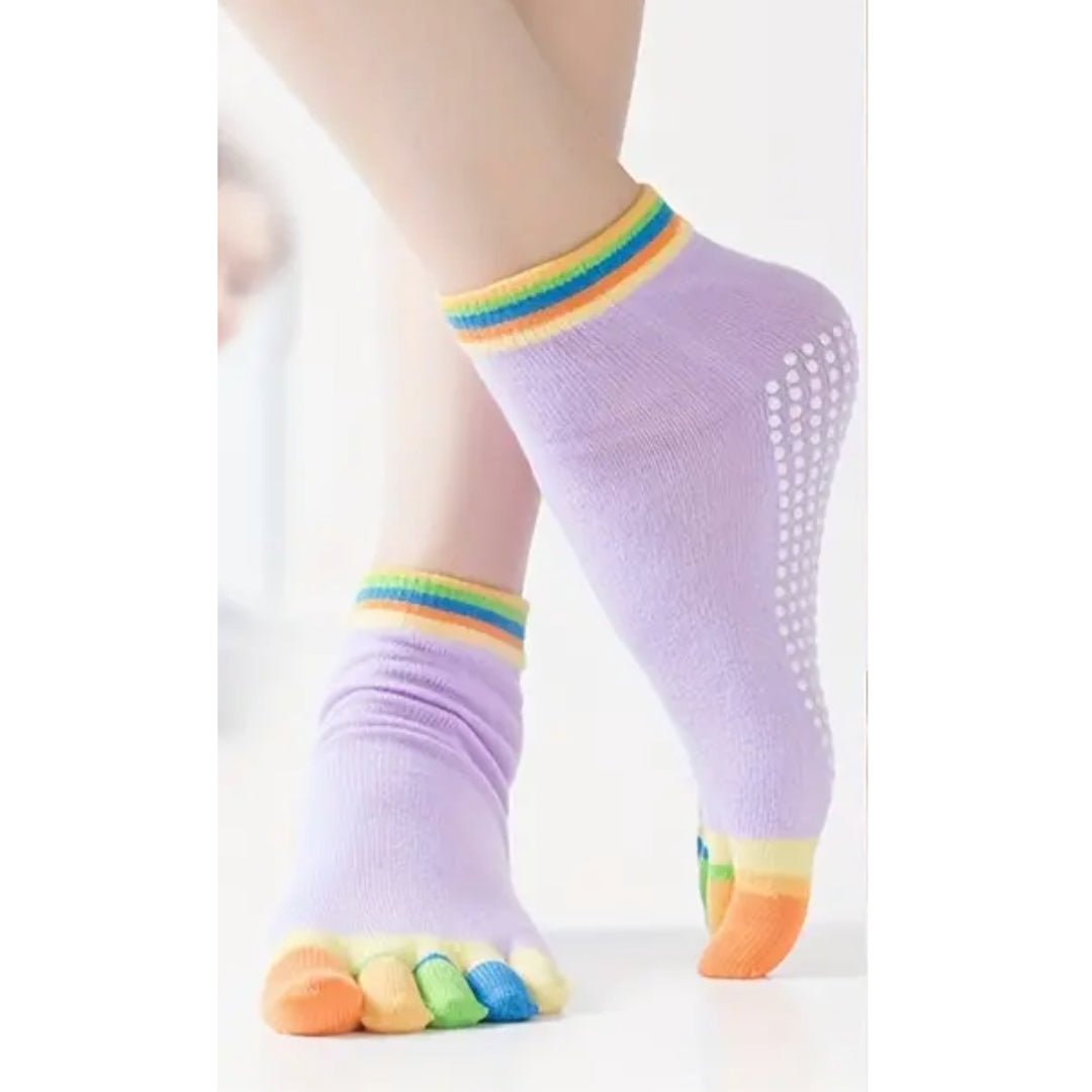 Lilac Yoga Rainbow Toe Socks (Adult Medium - Women's Shoe Sizes 5 - 10)