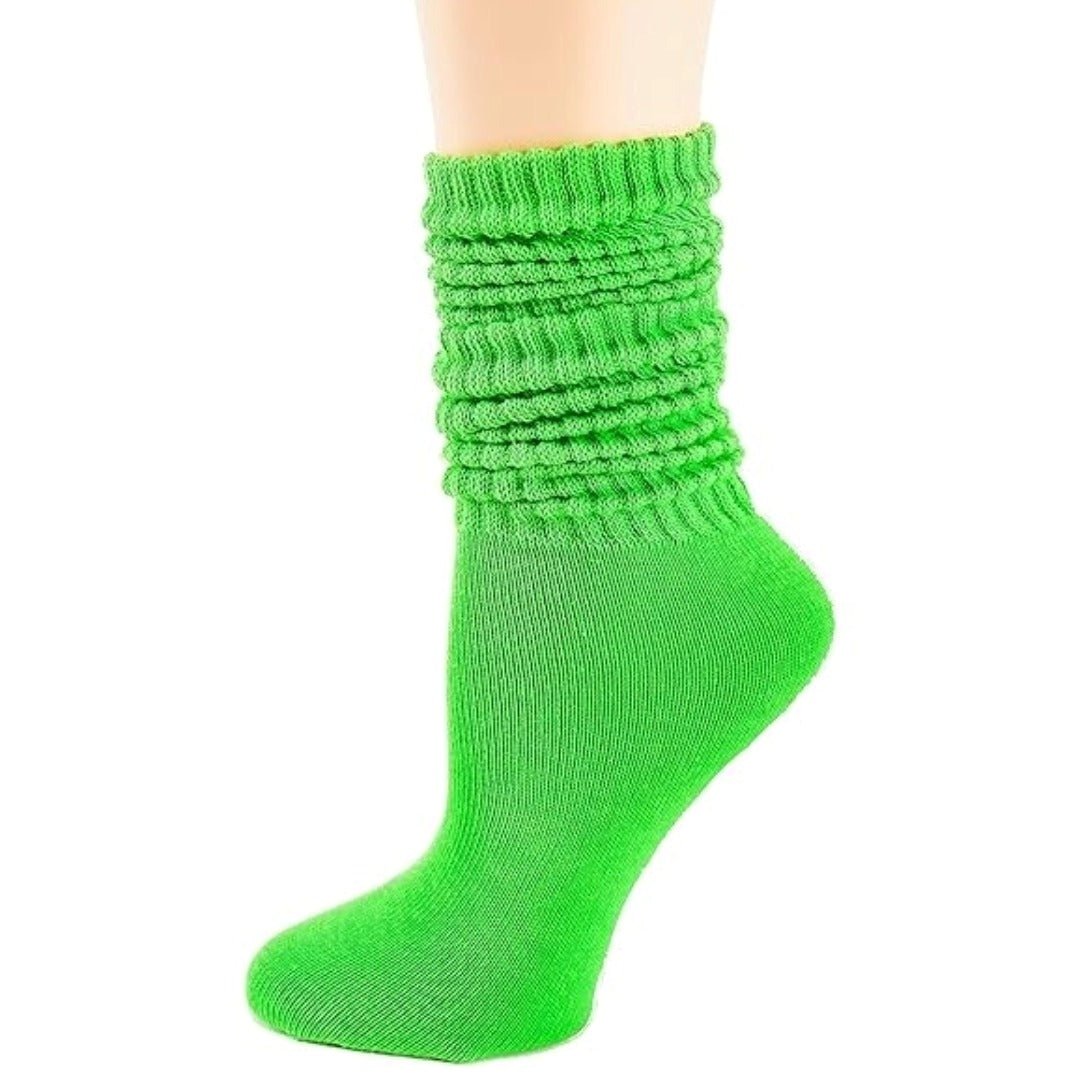 Lime Green Slouch Socks (Adult Medium - Women's Shoe Sizes 5 - 10) - Lightweight