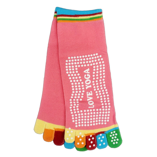 Love Yoga Rainbow Pink Toe Socks (Adult Medium - Women's Shoe Sizes 5 - 10)