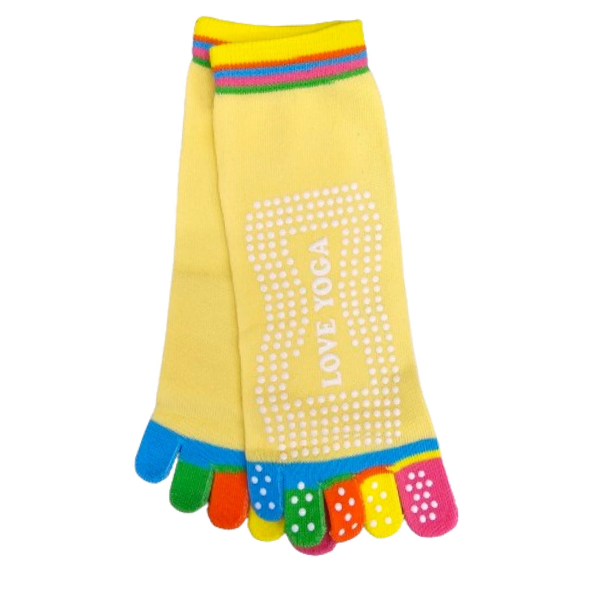 Love Yoga Rainbow Yellow Toe Socks (Adult Medium - Women's Shoe Sizes 5 - 10)