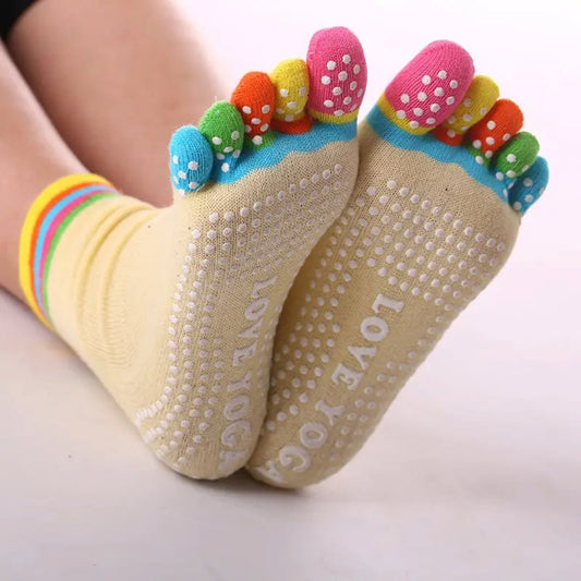 Love Yoga Rainbow Yellow Toe Socks (Adult Medium - Women's Shoe Sizes 5 - 10)
