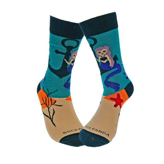 Mermaid Sitting on an Anchor Socks (Adult Medium - Women's Shoe Sizes 5 - 10)