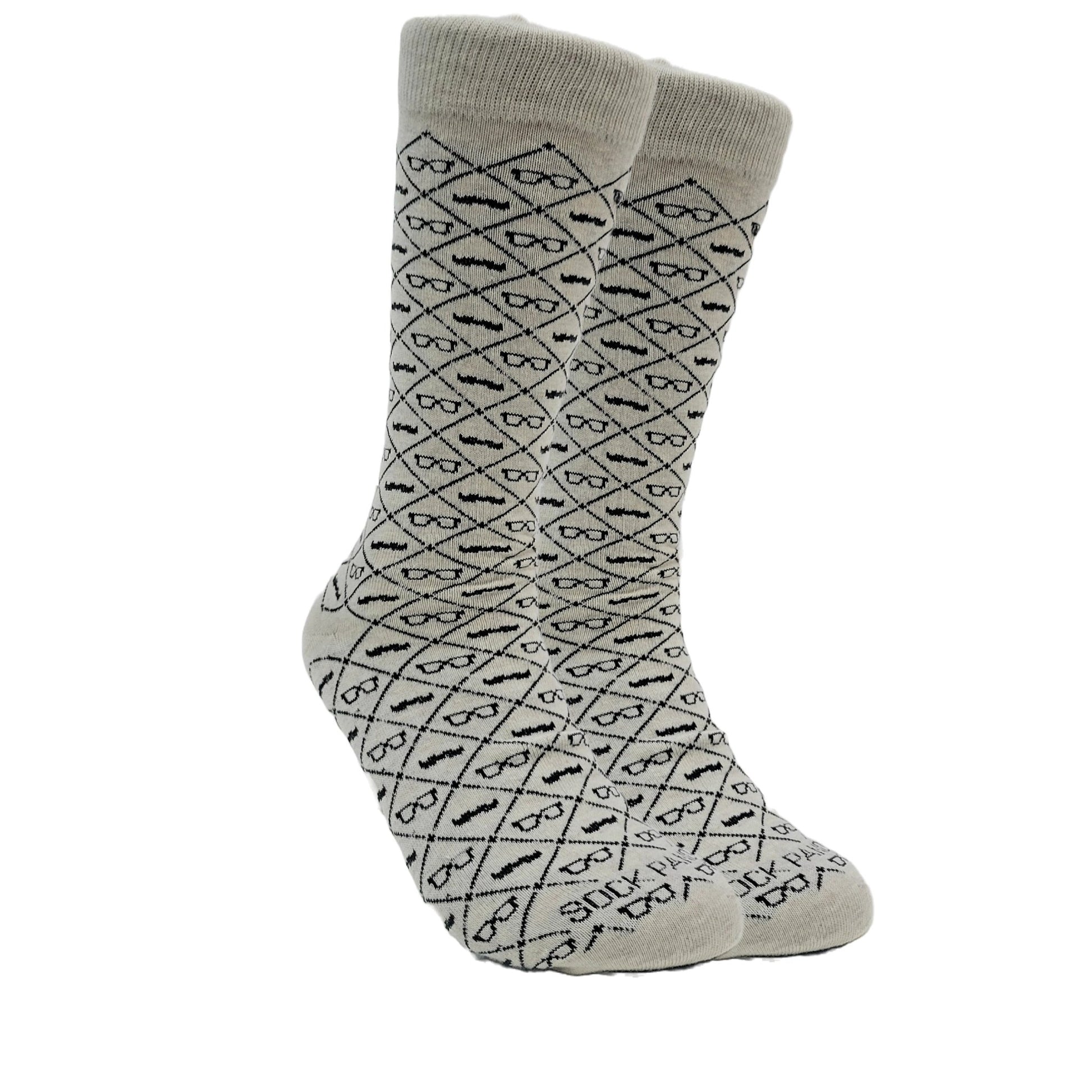 Mustaches and Glasses Argyle Pattern Socks (Adult Large - Men's Shoe Sizes 8 - 12)