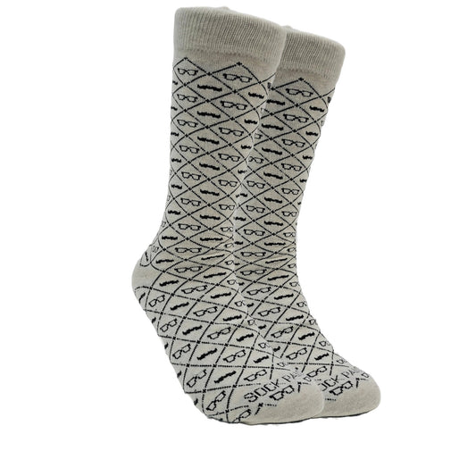 Mustaches and Glasses Argyle Pattern Socks (Adult Large - Men's Shoe Sizes 8 - 12)