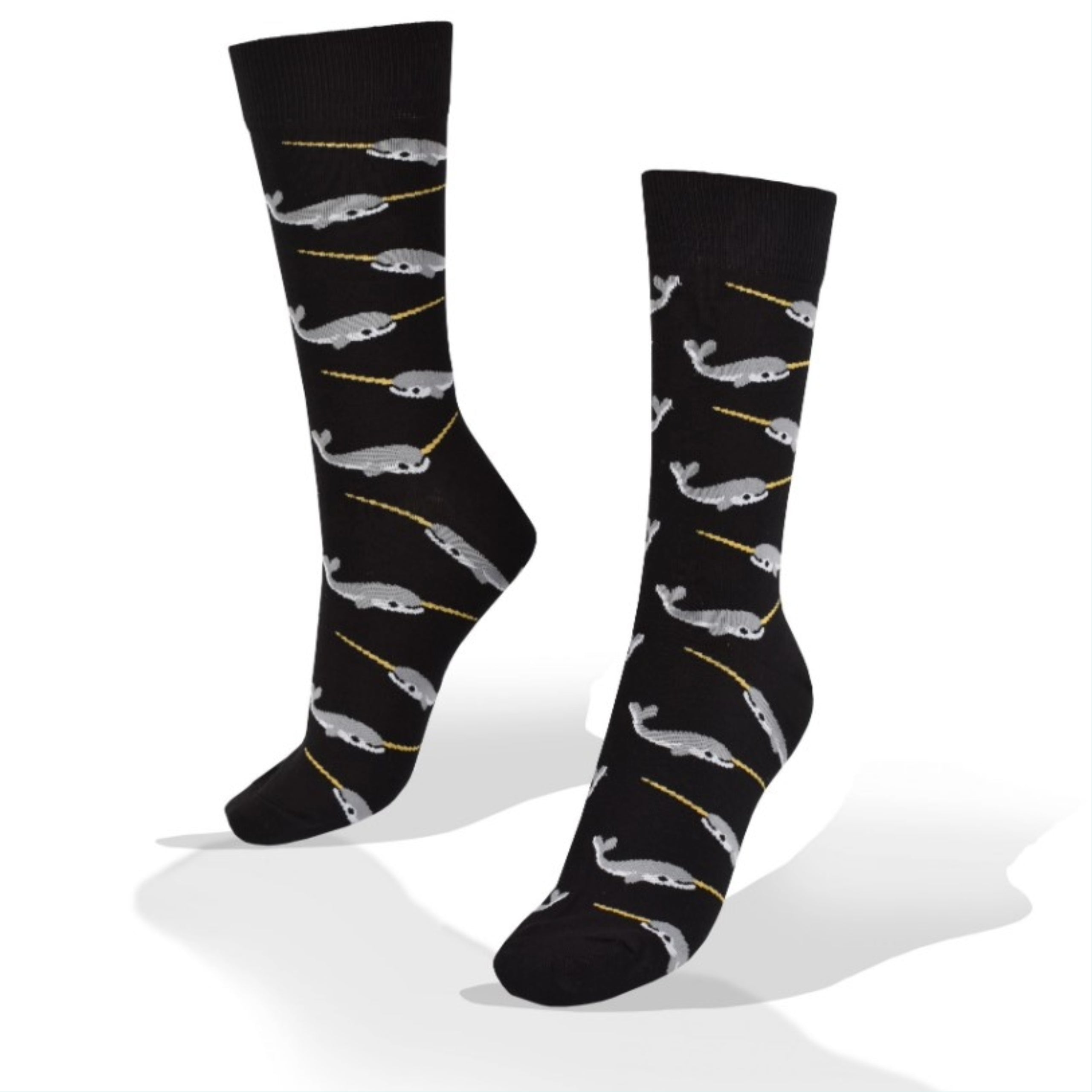 Narwhal Crew Socks (Adult Large - Men's Shoe Sizes 8-12) - Black