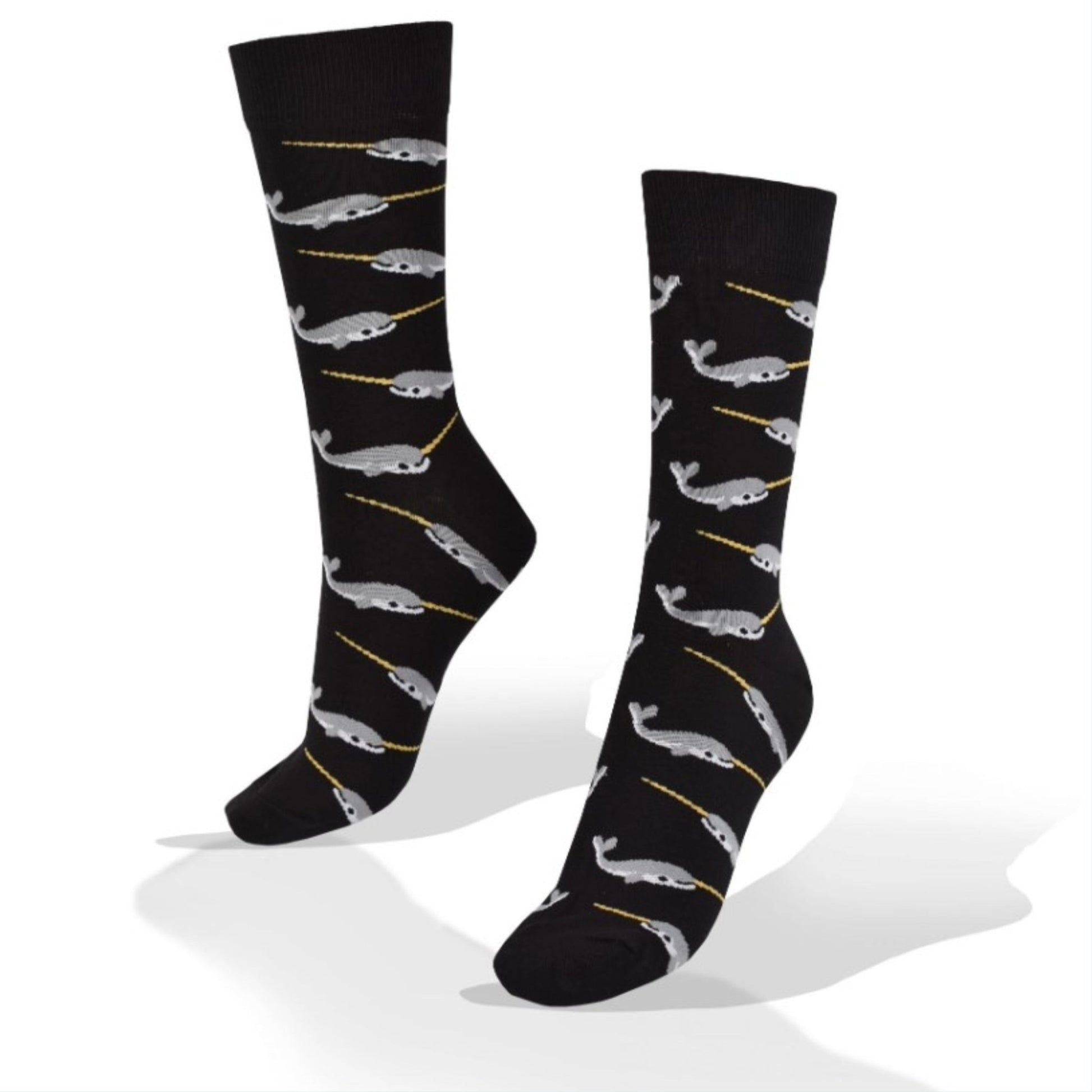Narwhal Crew Socks (Adult Large - Men's Shoe Sizes 8 - 12) - Black