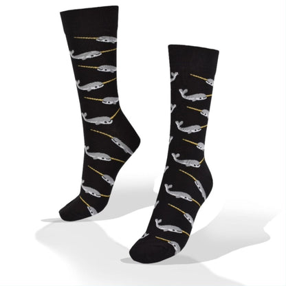 Narwhal Crew Socks (Adult Large - Men's Shoe Sizes 8 - 12) - Black