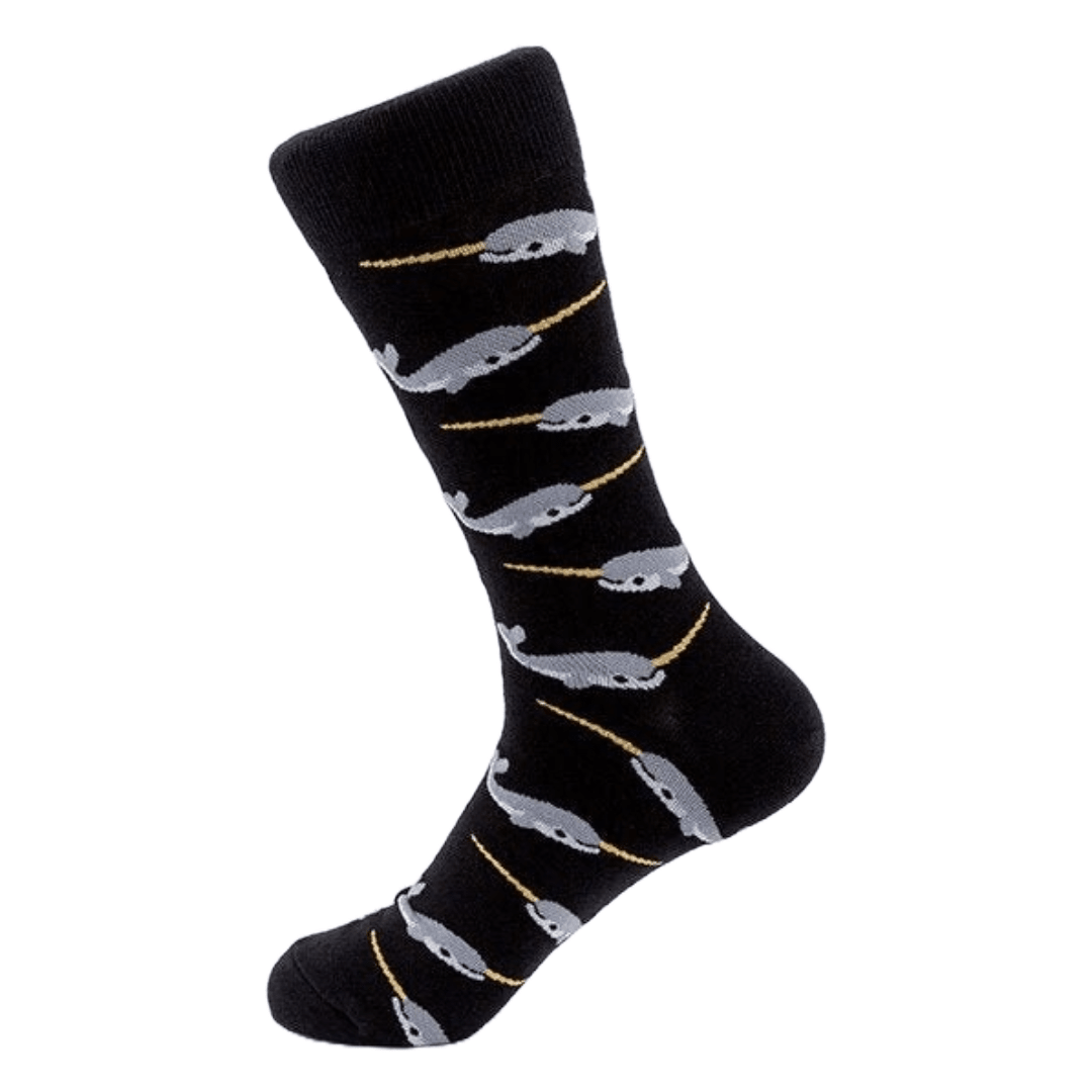 Narwhal Crew Socks (Adult Large - Men's Shoe Sizes 8 - 12) - Black