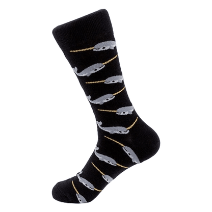 Narwhal Crew Socks (Adult Large - Men's Shoe Sizes 8 - 12) - Black