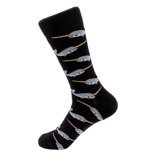 Narwhal Crew Socks (Adult Large - Men's Shoe Sizes 8 - 12) - Black