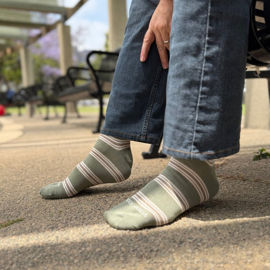 Olive Green Striped Socks from the Sock Panda (Adult Large) OliveGreenStLg