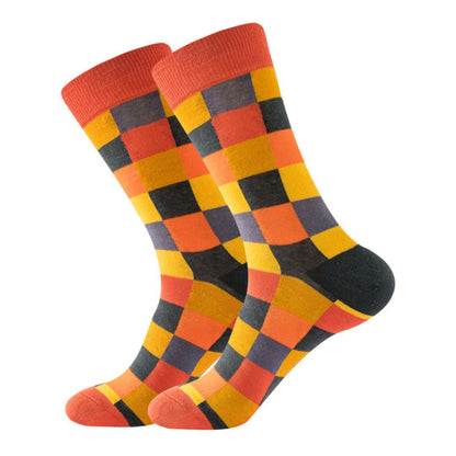 Orange and Brown Square Checkered Pattern Socks (Adult Large - Men's Shoe Sizes 8 - 12)