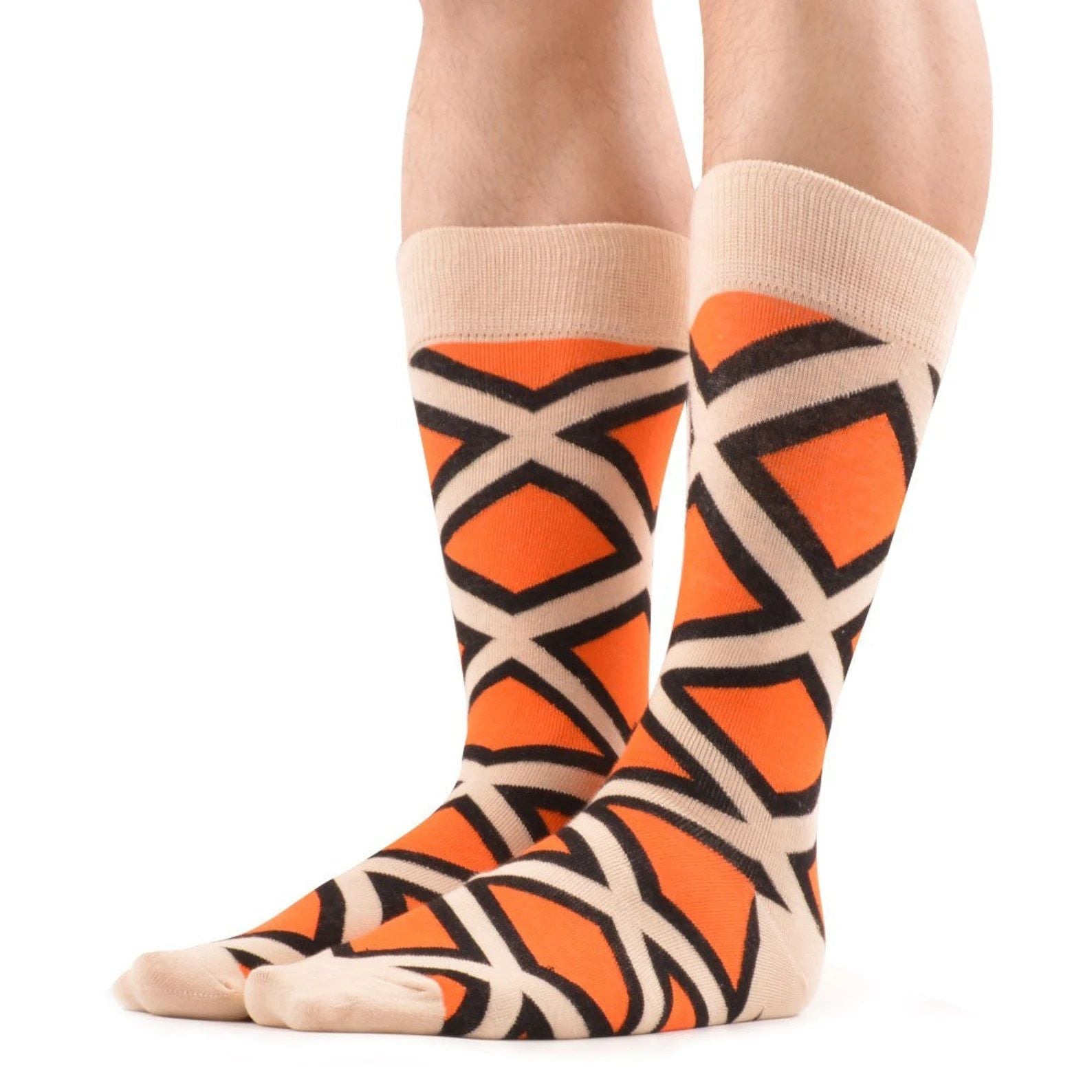 Orange and White Geometric Patterned Socks from the Sock Panda