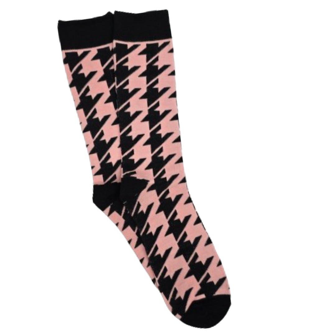 Pink and Black Houndstooth Dress Socks (Adult Large - Men's Shoe Sizes 8 - 12)