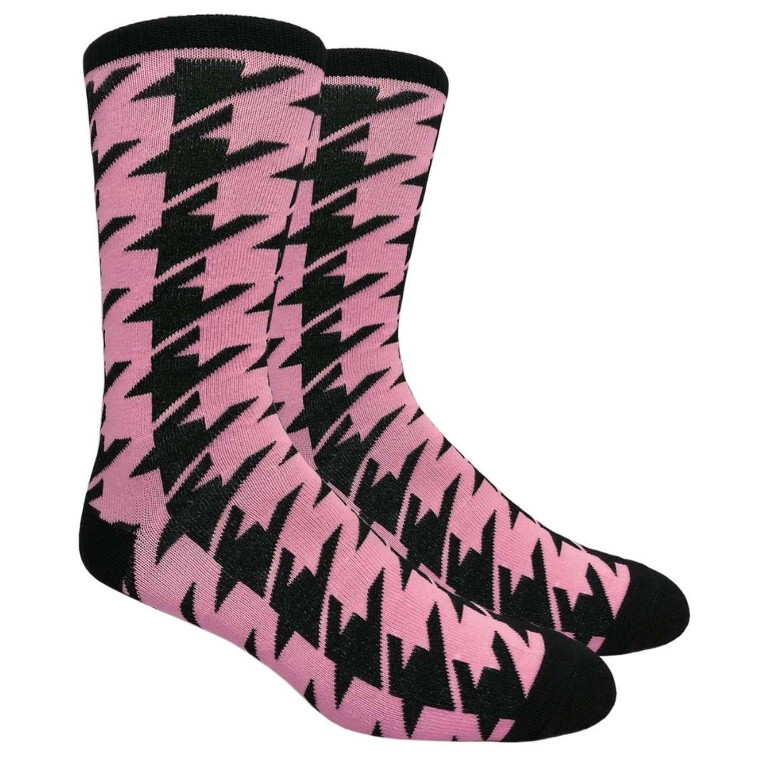 Pink and Black Houndstooth Dress Socks (Adult Large - Men's Shoe Sizes 8 - 12)