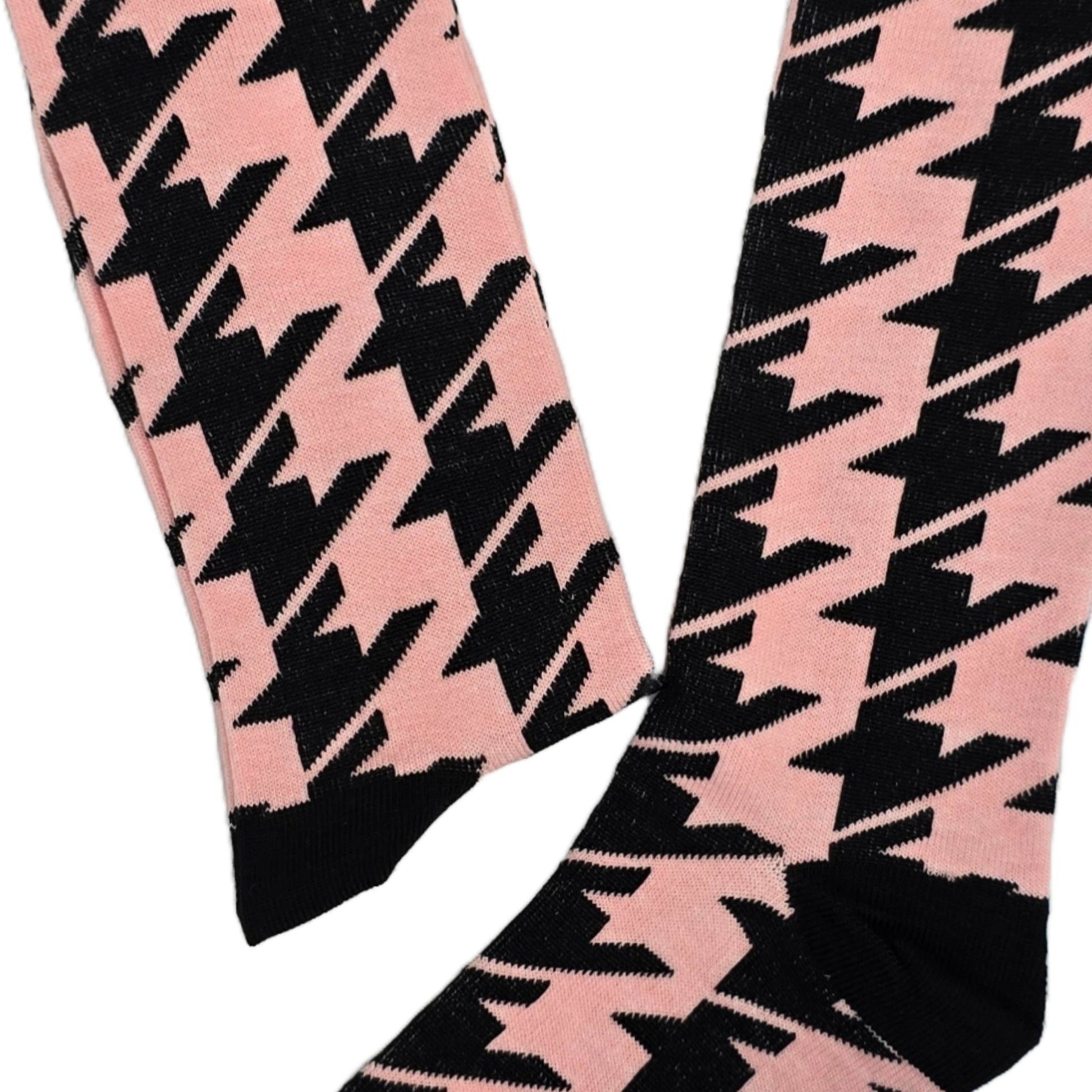 Pink and Black Houndstooth Dress Socks (Adult Large - Men's Shoe Sizes 8 - 12)