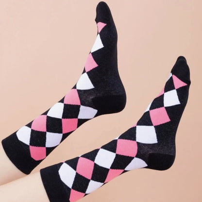 Pink and White Diamond Pattern Socks (Adult Medium - Women's Shoe Sizes 5 - 10)