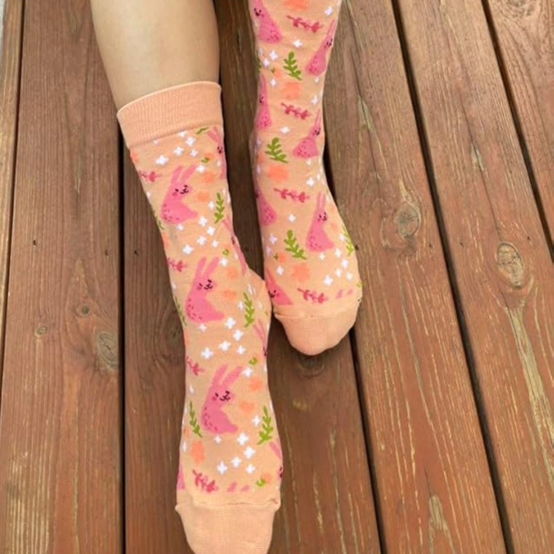Pink Bunny Rabbit Pattern Socks from the Sock Panda (Adult Medium)