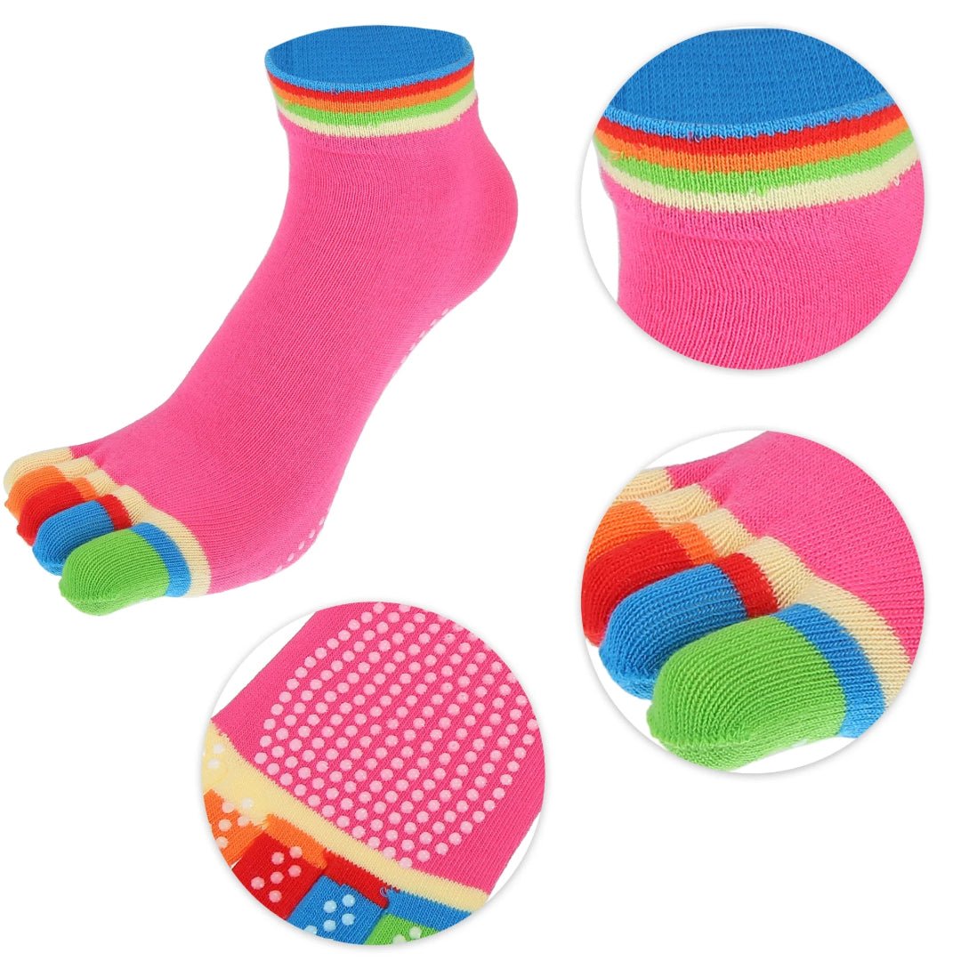 Pink Yoga Rainbow Toe Socks (Adult Medium - Women's Shoe Sizes 5 - 10)
