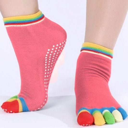 Pink Yoga Rainbow Toe Socks (Adult Medium - Women's Shoe Sizes 5 - 10)