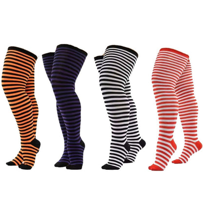 Plus Size Thin Striped Patterned Socks (Thigh High)