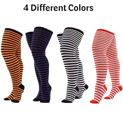 Plus Size Thin Striped Patterned Socks (Thigh High)