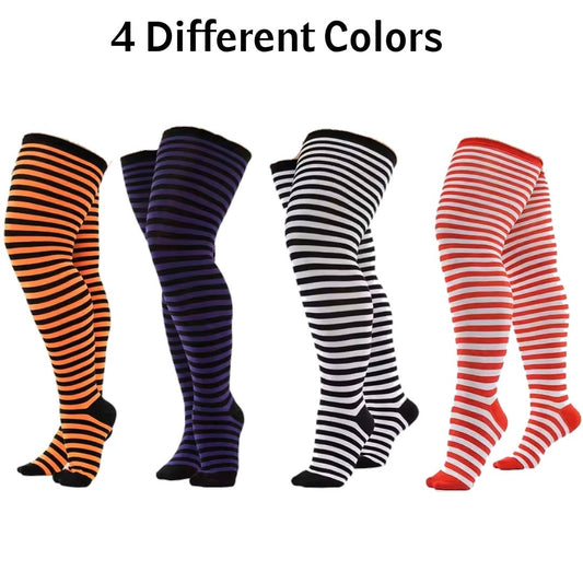 Plus Size Thin Striped Patterned Socks (Thigh High)