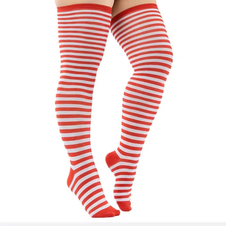 Plus Size Thin Striped Patterned Socks (Thigh High)