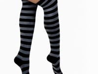 Striped Patterned Socks (Thigh High) Dark Gray and Black Video