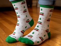 White Christmas Trees on Cars Socks for Women from the Sock Panda