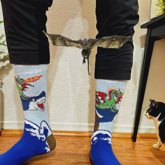 Dragon Riding a Shark Socks from the Sock Panda
