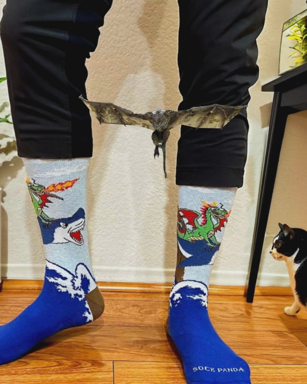 Dragon Riding a Shark Socks from the Sock Panda