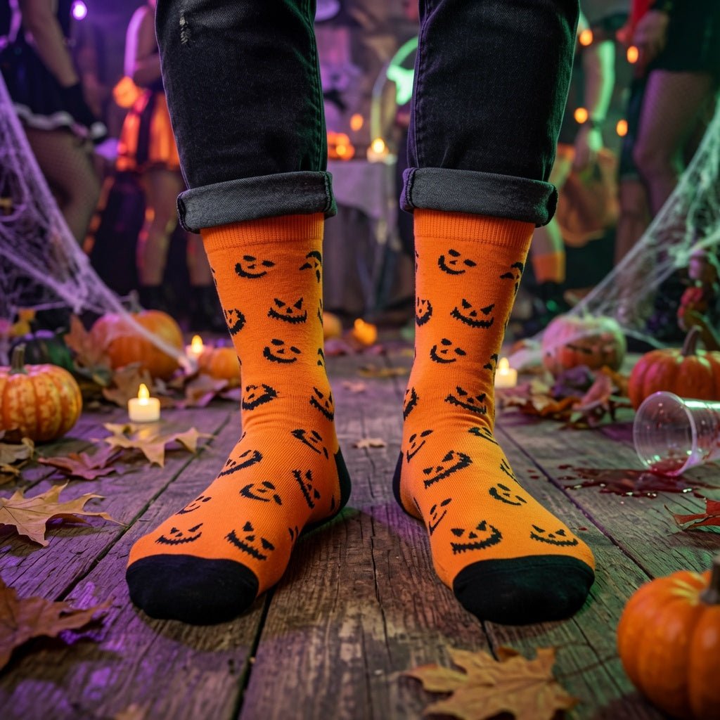 Pumpkin Face Patterned Socks (Adult Large - Men's Shoe Sizes 8-12) PumpFaceLg