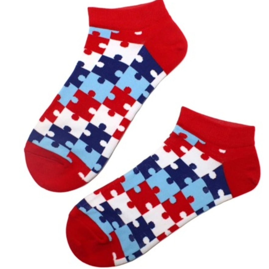 Puzzle Pattern Ankle Socks (Adult Large - Men's Shoe Sizes 8 - 12)